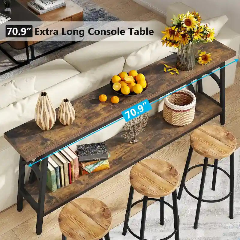 Table console extra longue de 70,8 pouces, tables de canapé étroites avec 2 étagères de rangement