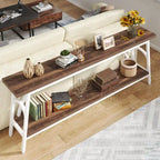 Table console extra longue de 70,8 pouces, tables de canapé étroites avec 2 étagères de rangement