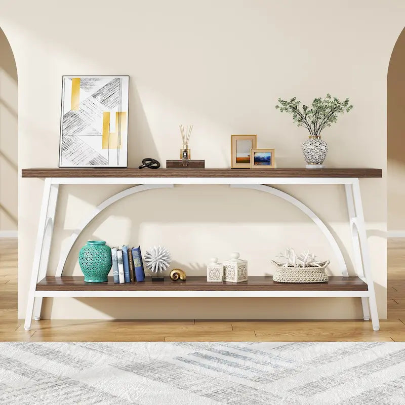 Table console extra longue de 70,8 pouces, tables de canapé étroites avec 2 étagères de rangement