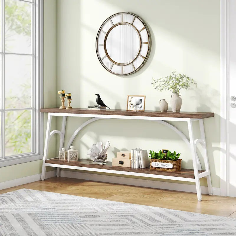 Table console extra longue de 70,8 pouces, tables de canapé étroites avec 2 étagères de rangement