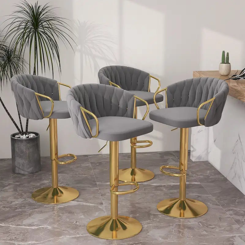 Lot de 4 tabourets de bar réglables capitonnés avec dossier