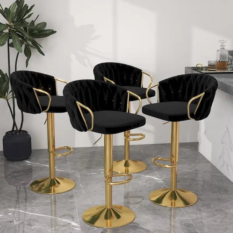 Lot de 4 tabourets de bar réglables capitonnés avec dossier