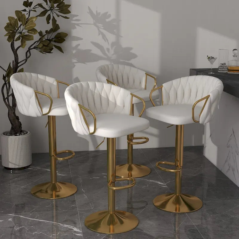 Lot de 4 tabourets de bar réglables capitonnés avec dossier