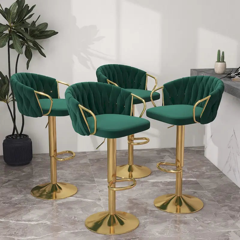 Lot de 4 tabourets de bar réglables capitonnés avec dossier