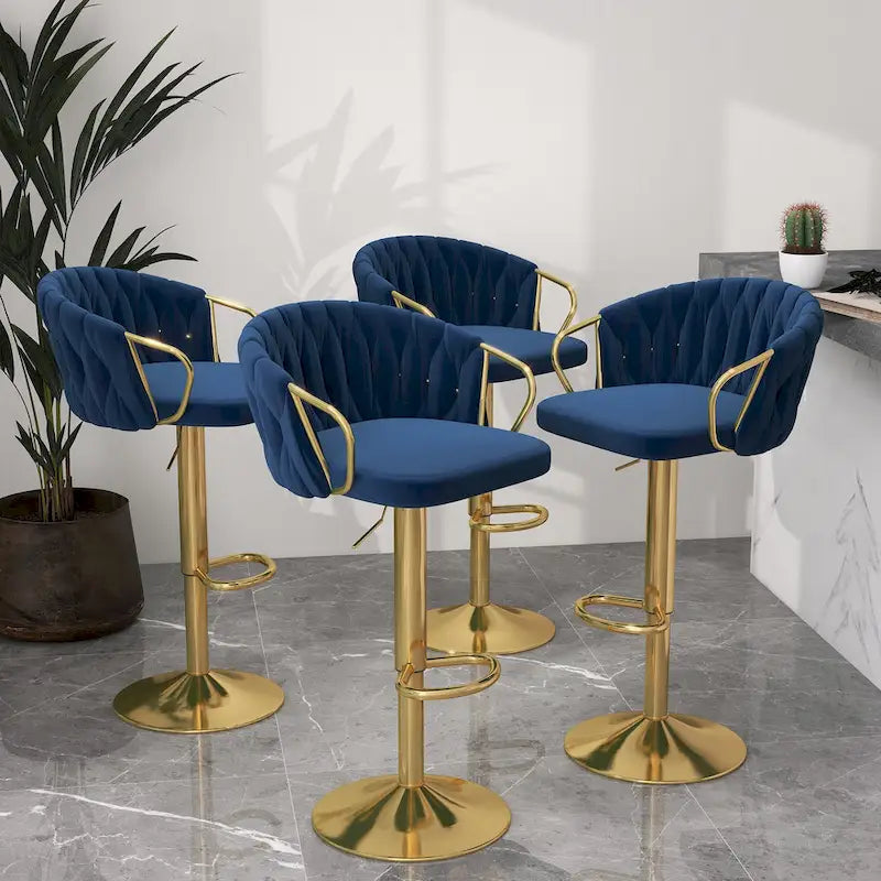 Lot de 4 tabourets de bar réglables capitonnés avec dossier