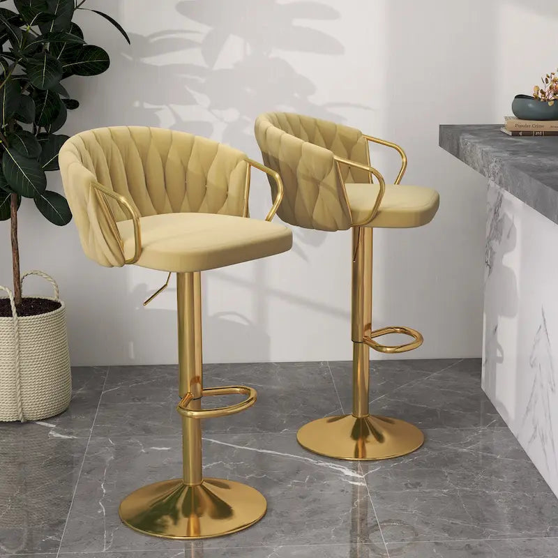 Lot de 4 tabourets de bar réglables capitonnés avec dossier