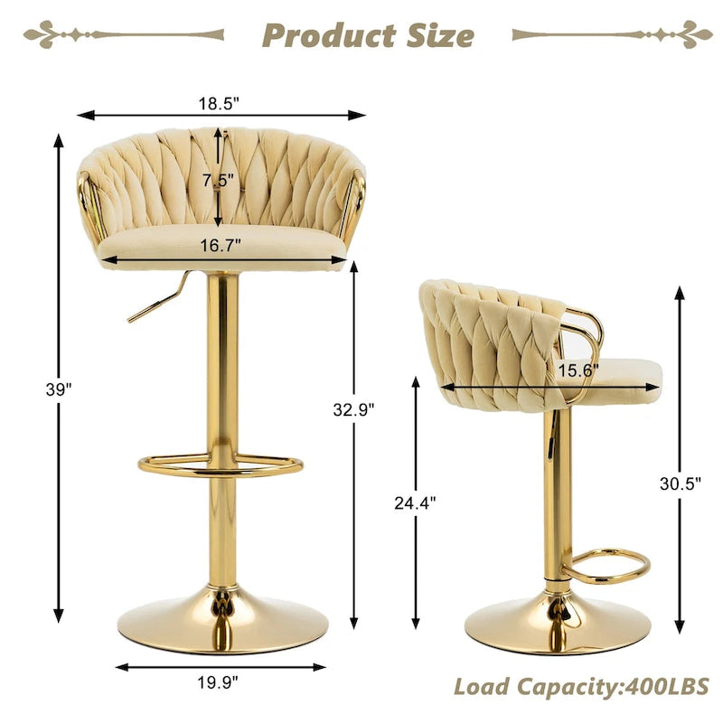 Lot de 4 tabourets de bar réglables capitonnés avec dossier