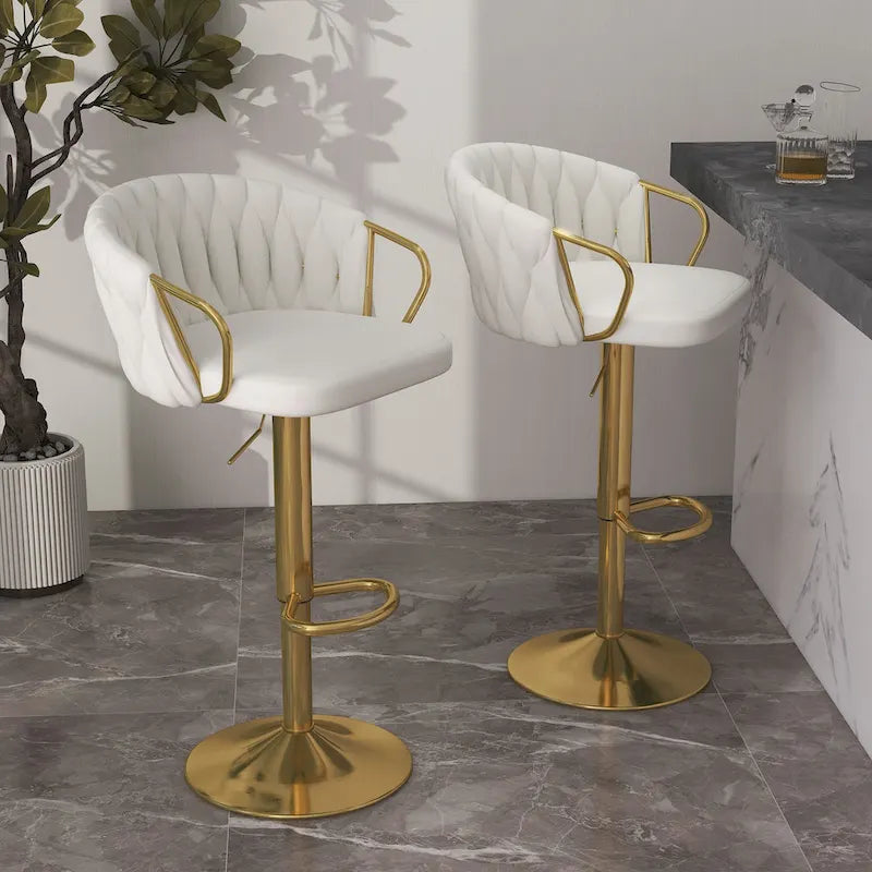 Lot de 4 tabourets de bar réglables capitonnés avec dossier