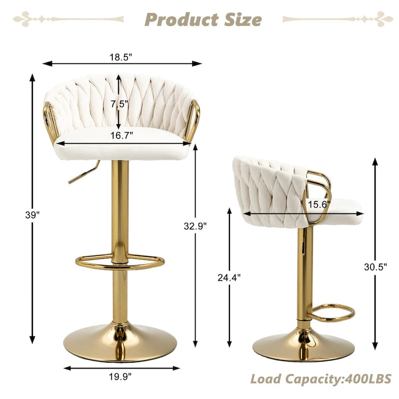 Lot de 4 tabourets de bar réglables capitonnés avec dossier
