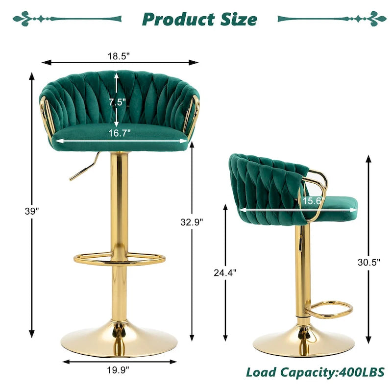 Lot de 4 tabourets de bar réglables capitonnés avec dossier