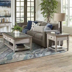 Heartland Antique White Living Room Table Set 3 Piece with Coffee Table, Side Tables