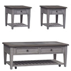Ensemble de table de salon Heartland Antique White 3 pièces avec table basse et tables d'appoint