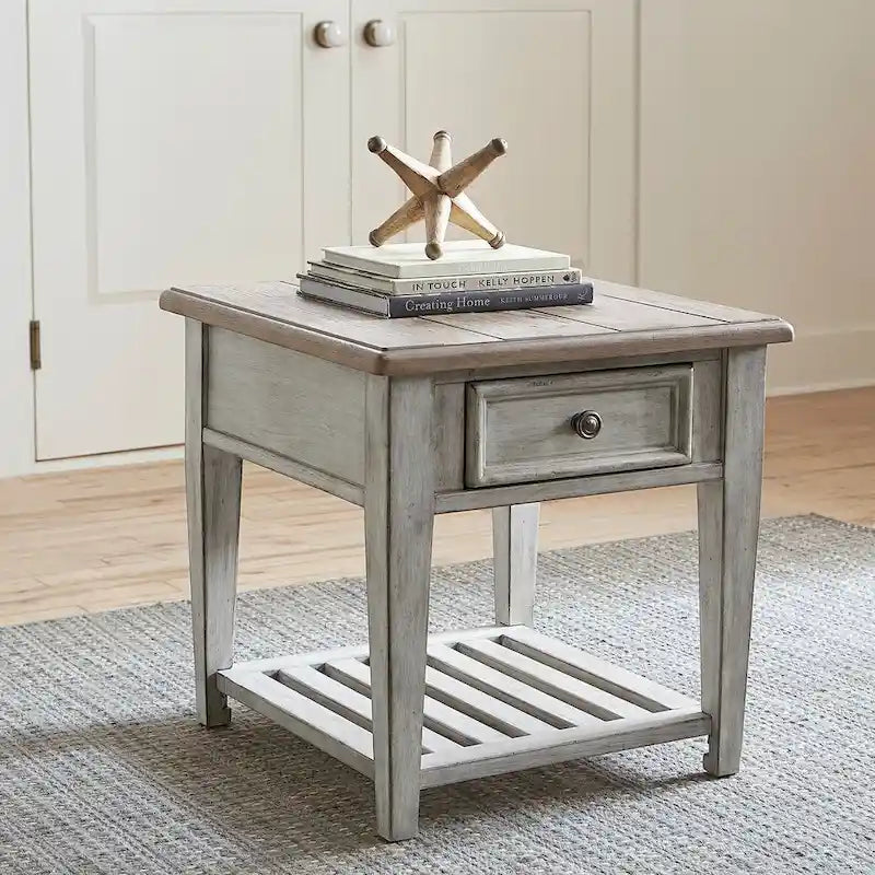 Ensemble de table de salon Heartland Antique White 3 pièces avec table basse et tables d'appoint