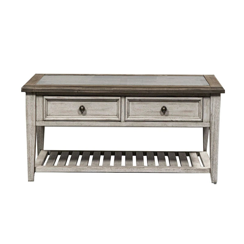 Ensemble de table de salon Heartland Antique White 3 pièces avec table basse et tables d'appoint