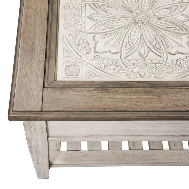 Ensemble de table de salon Heartland Antique White 3 pièces avec table basse et tables d'appoint