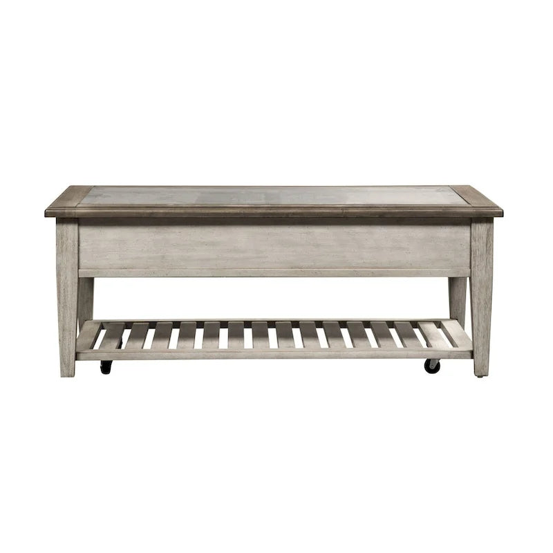 Ensemble de table de salon Heartland Antique White 3 pièces avec table basse et tables d'appoint