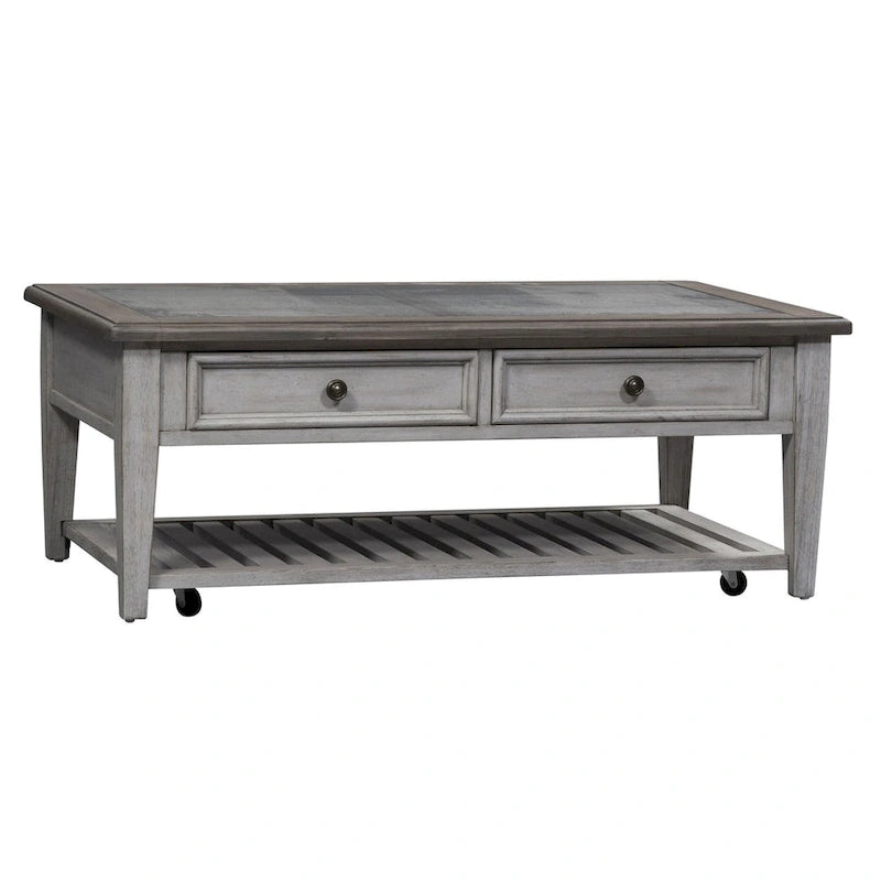 Ensemble de table de salon Heartland Antique White 3 pièces avec table basse et tables d'appoint