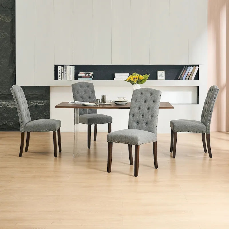 Lot de 4 chaises de salle à manger capitonnées en tissu avec clous décoratifs