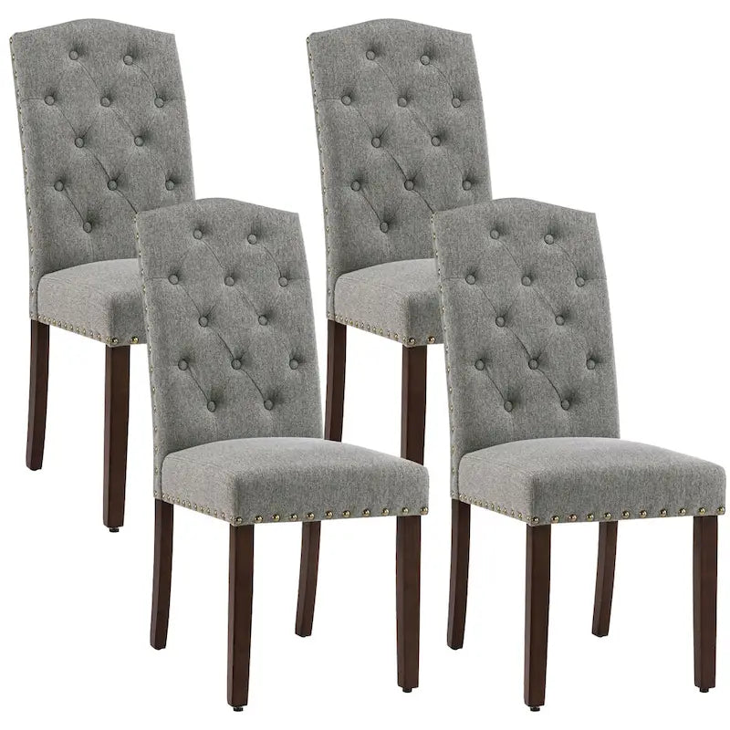 Lot de 4 chaises de salle à manger capitonnées en tissu avec clous décoratifs