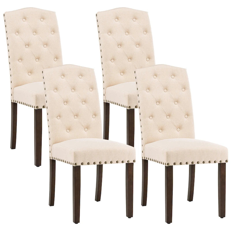 Lot de 4 chaises de salle à manger capitonnées en tissu avec clous décoratifs