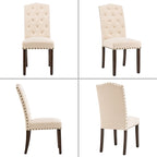 Lot de 4 chaises de salle à manger capitonnées en tissu avec clous décoratifs