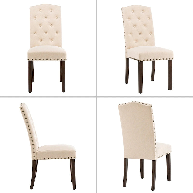 Lot de 4 chaises de salle à manger capitonnées en tissu avec clous décoratifs