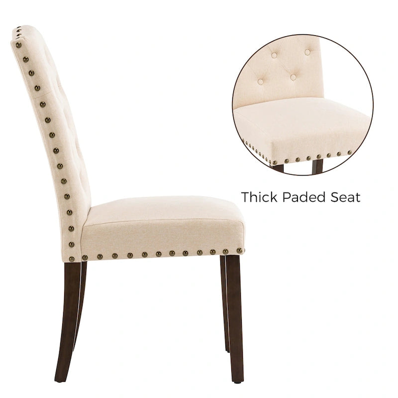 Lot de 4 chaises de salle à manger capitonnées en tissu avec clous décoratifs