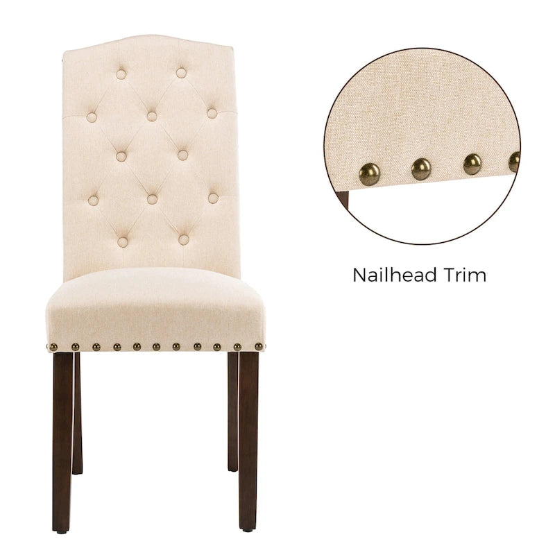 Lot de 4 chaises de salle à manger capitonnées en tissu avec clous décoratifs