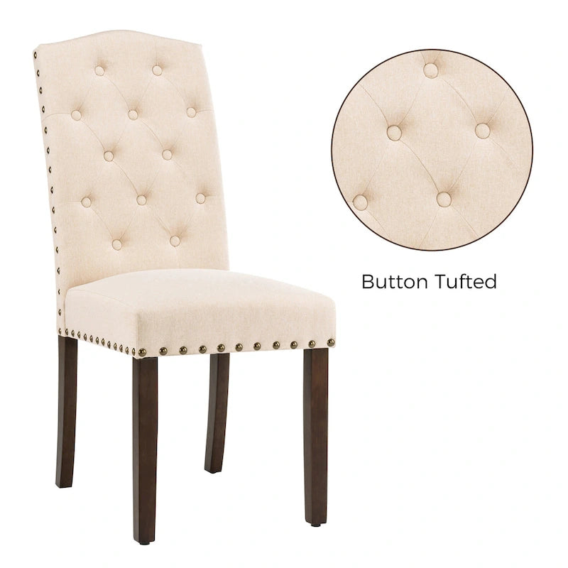 Lot de 4 chaises de salle à manger capitonnées en tissu avec clous décoratifs