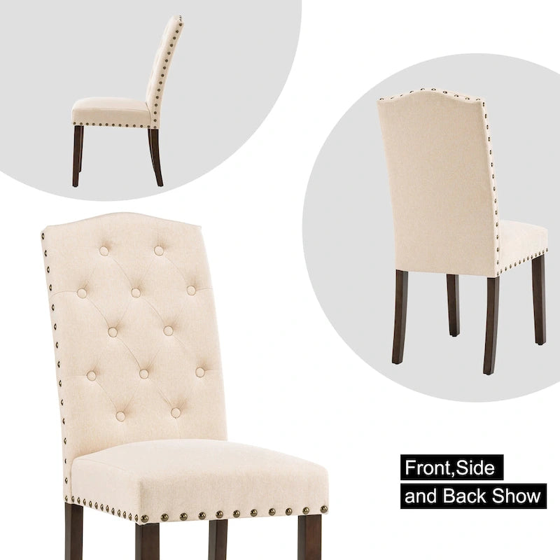 Lot de 4 chaises de salle à manger capitonnées en tissu avec clous décoratifs