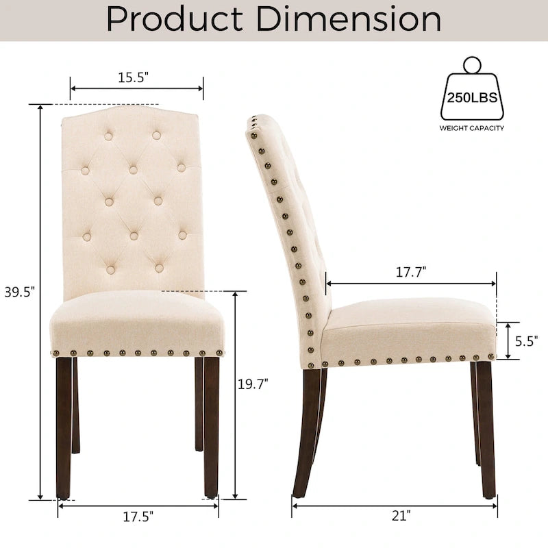 Lot de 4 chaises de salle à manger capitonnées en tissu avec clous décoratifs
