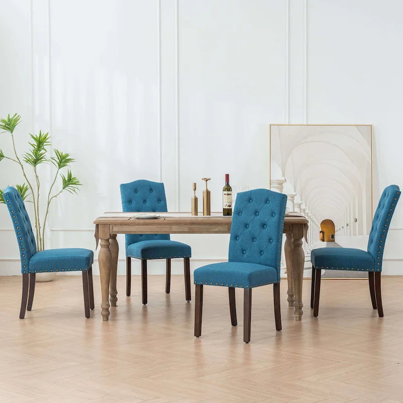 Lot de 4 chaises de salle à manger capitonnées en tissu avec clous décoratifs