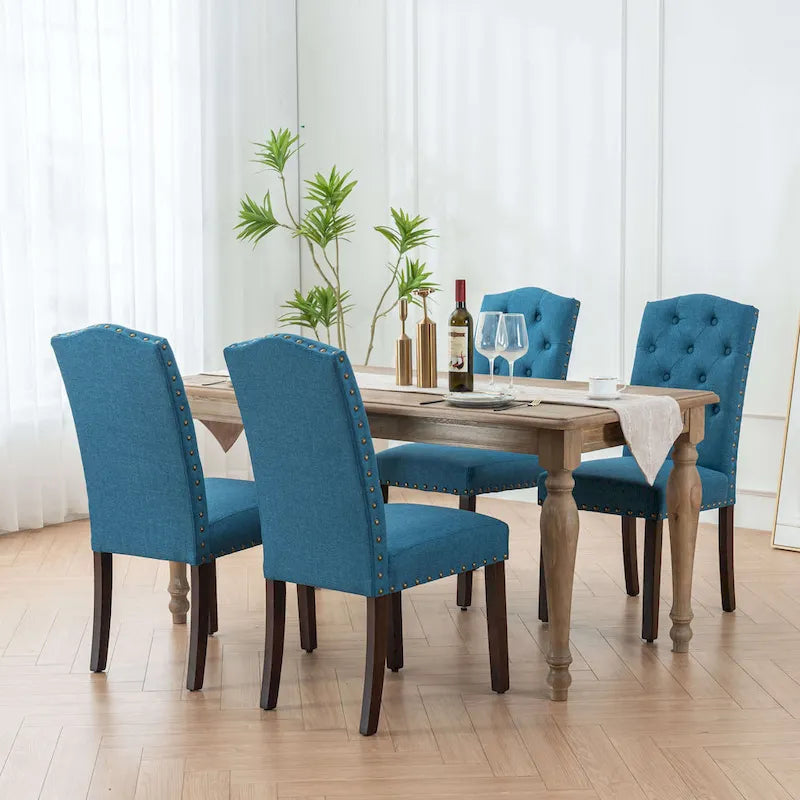 Lot de 4 chaises de salle à manger capitonnées en tissu avec clous décoratifs