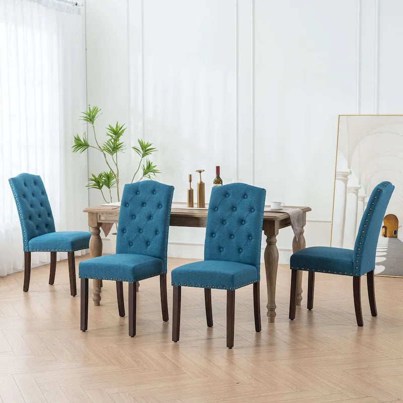 Lot de 4 chaises de salle à manger capitonnées en tissu avec clous décoratifs