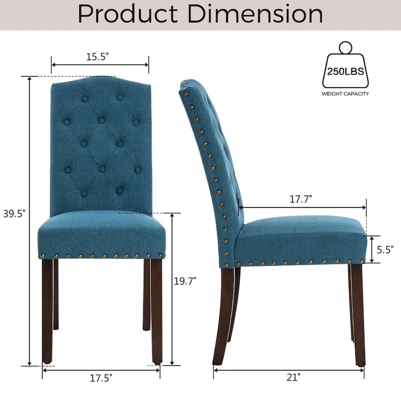 Lot de 4 chaises de salle à manger capitonnées en tissu avec clous décoratifs
