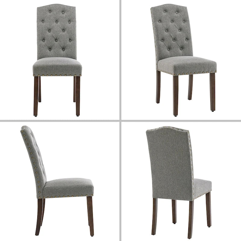 Lot de 4 chaises de salle à manger capitonnées en tissu avec clous décoratifs