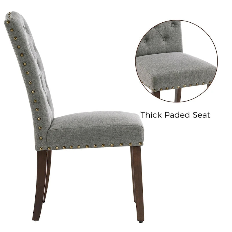 Lot de 4 chaises de salle à manger capitonnées en tissu avec clous décoratifs