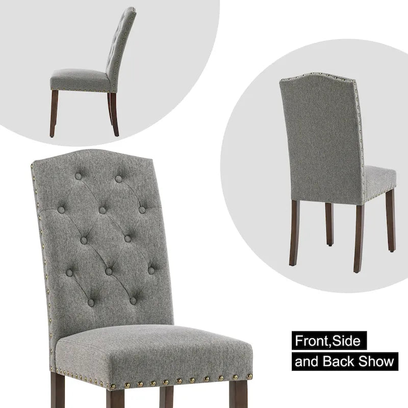 Lot de 4 chaises de salle à manger capitonnées en tissu avec clous décoratifs