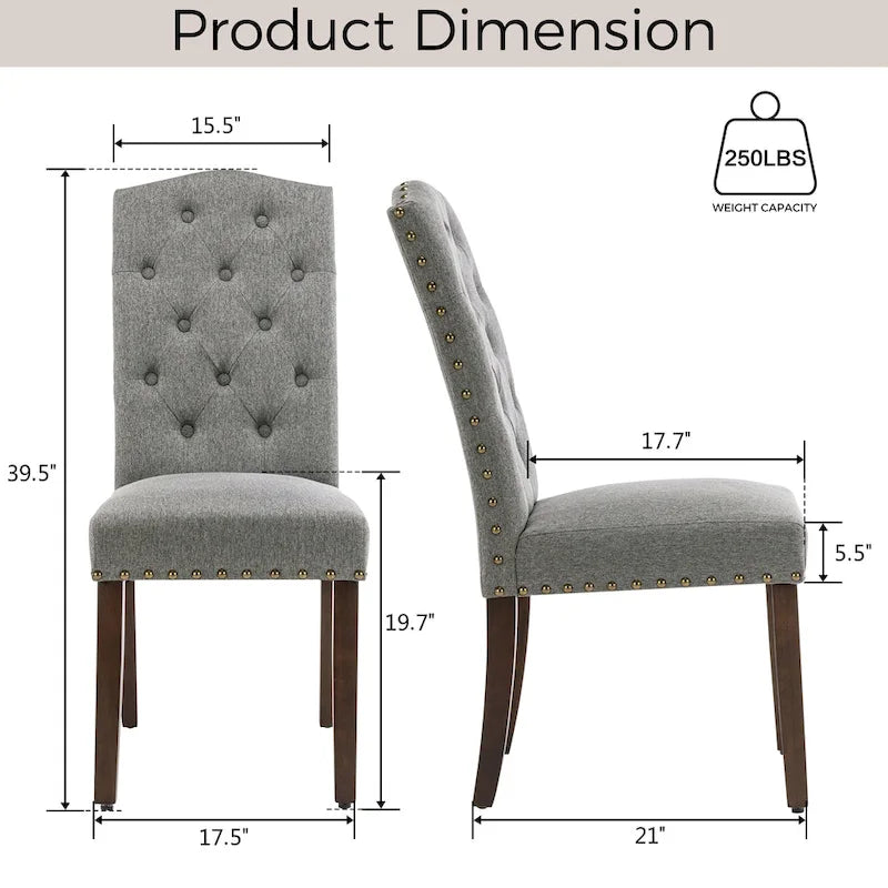 Lot de 4 chaises de salle à manger capitonnées en tissu avec clous décoratifs