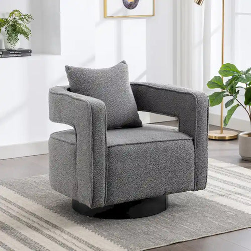 29W Boucle Upholstered Swivel Armchair Single Sofa
