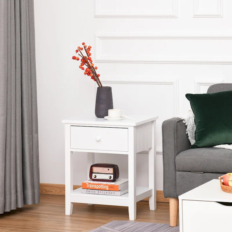 Table de chevet de style moderne avec tiroir et étagère de rangement pour chambre à coucher ou salon - 19,75x13,75x23,5