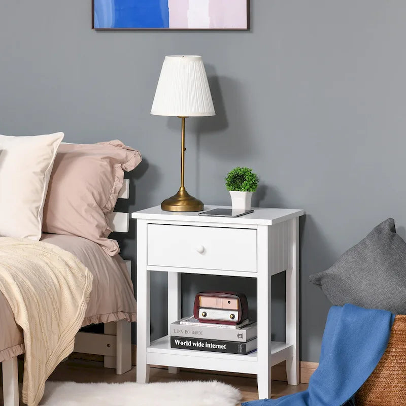 Table de chevet de style moderne avec tiroir et étagère de rangement pour chambre à coucher ou salon - 19,75x13,75x23,5