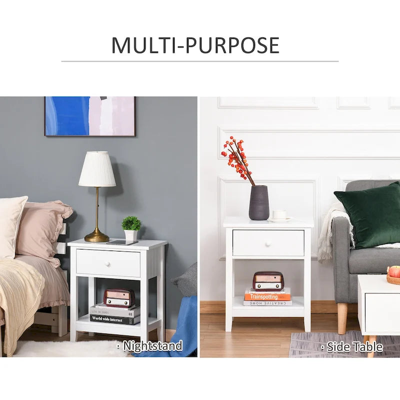 Table de chevet de style moderne avec tiroir et étagère de rangement pour chambre à coucher ou salon - 19,75x13,75x23,5