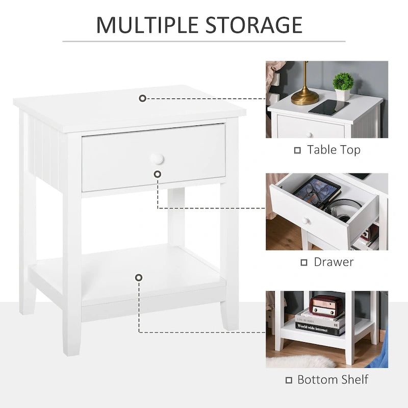 Table de chevet de style moderne avec tiroir et étagère de rangement pour chambre à coucher ou salon - 19,75x13,75x23,5