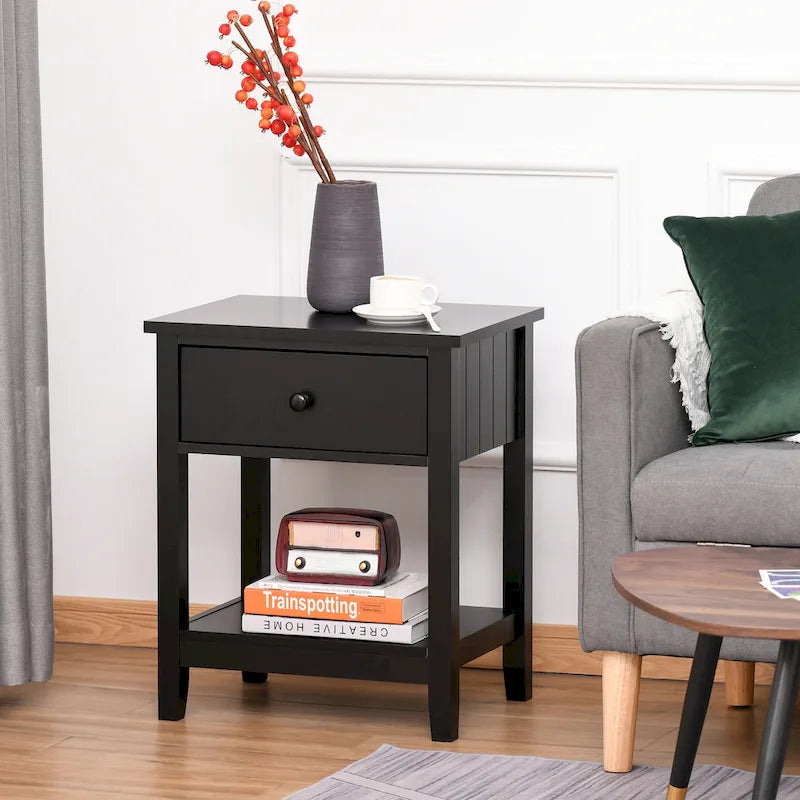 Table de chevet de style moderne avec tiroir et étagère de rangement pour chambre à coucher ou salon - 19,75x13,75x23,5