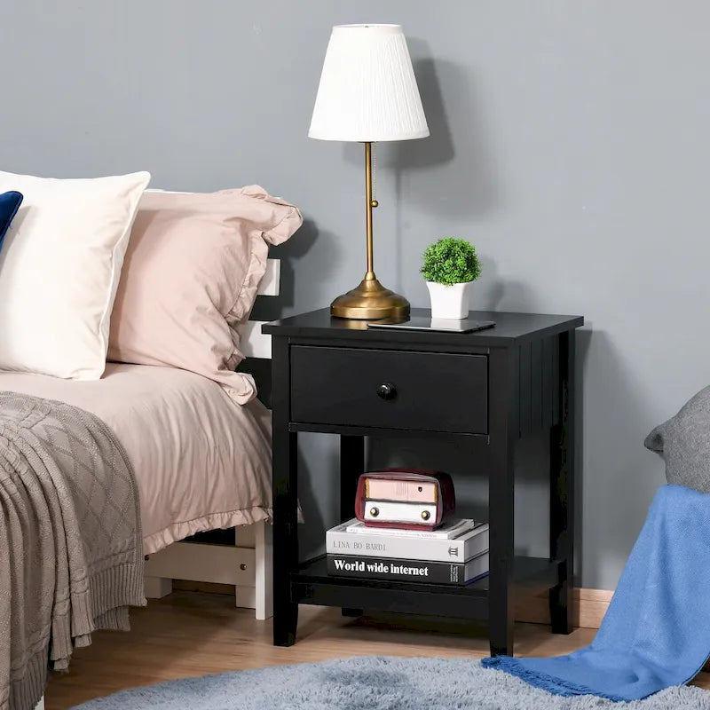 Table de chevet de style moderne avec tiroir et étagère de rangement pour chambre à coucher ou salon - 19,75x13,75x23,5