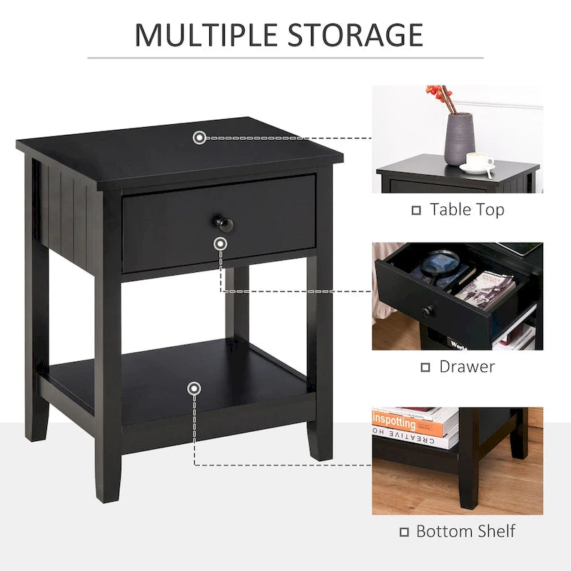 Table de chevet de style moderne avec tiroir et étagère de rangement pour chambre à coucher ou salon - 19,75x13,75x23,5