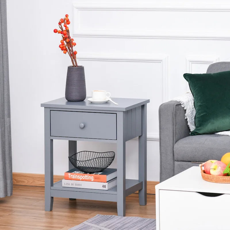 Table de chevet de style moderne avec tiroir et étagère de rangement pour chambre à coucher ou salon - 19,75x13,75x23,5
