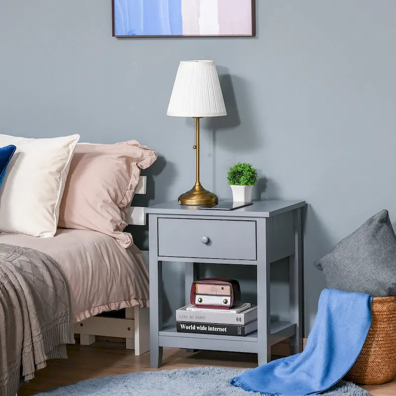 Table de chevet de style moderne avec tiroir et étagère de rangement pour chambre à coucher ou salon - 19,75x13,75x23,5