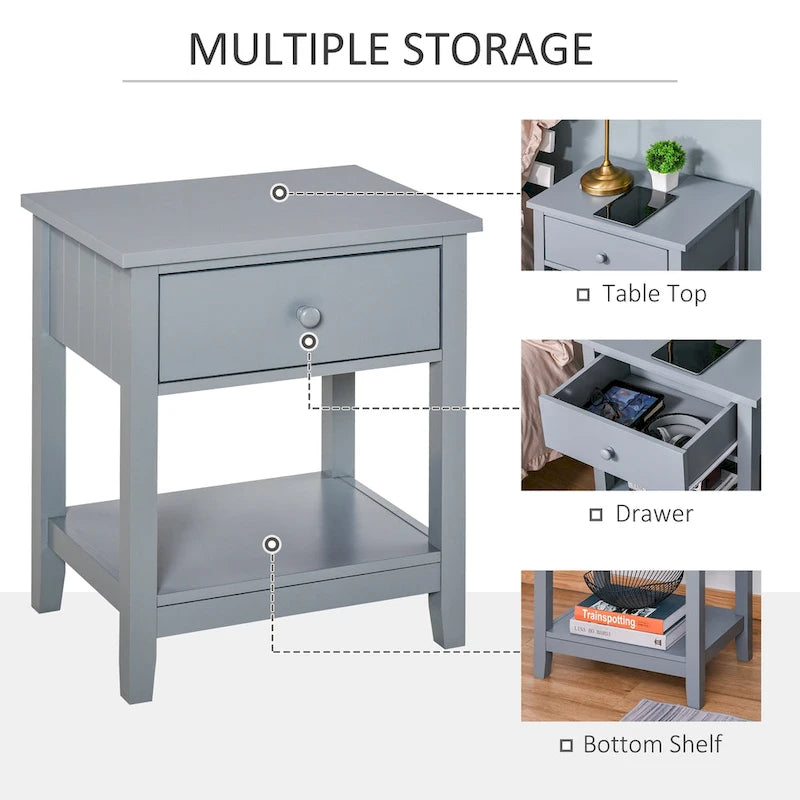 Table de chevet de style moderne avec tiroir et étagère de rangement pour chambre à coucher ou salon - 19,75x13,75x23,5